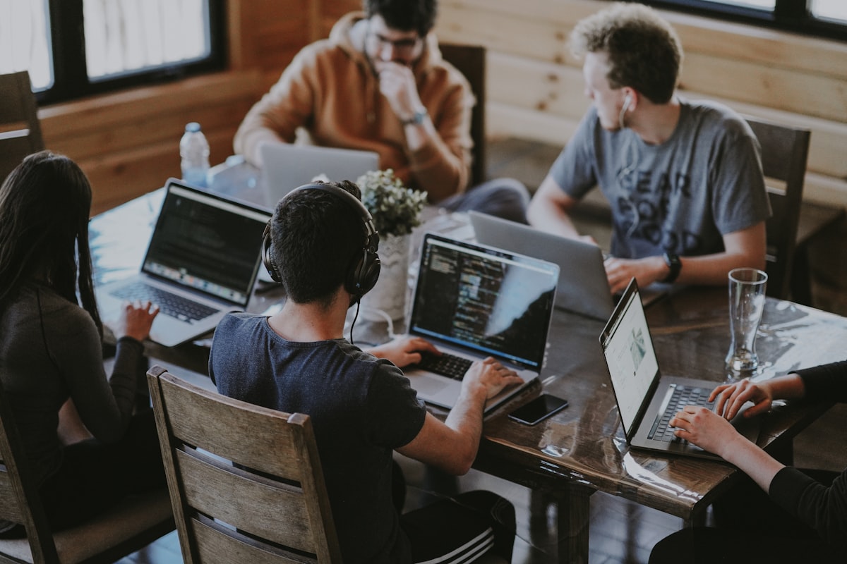 A remote team working together on laptops